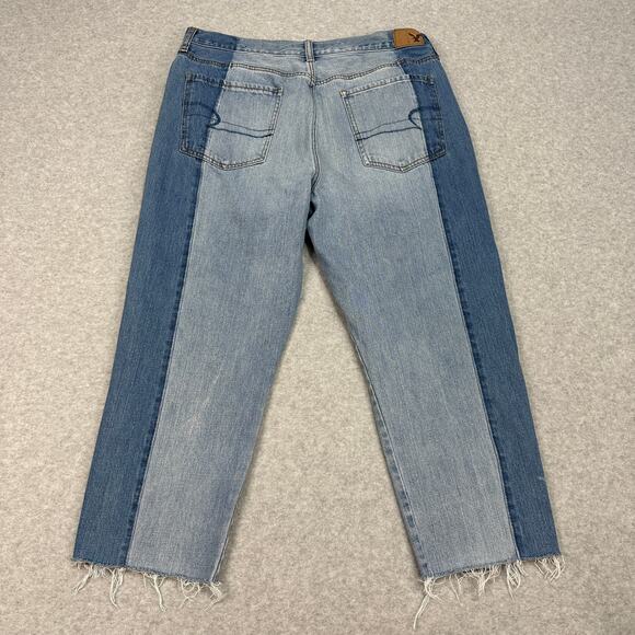 American Eagle Jeans WMNS 16L Blue Vintage Hi-Rise Two Tone Frayed Hem Festival - Picture 4 of 12